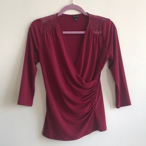 Ann Taylor Maroon 3/4 sleeve and lace top